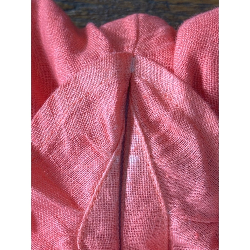 Haris Cotton Greece Pink Linen Ruffle V-Detail Shift Dress Womens Small Coral - Picture 8 of 12
